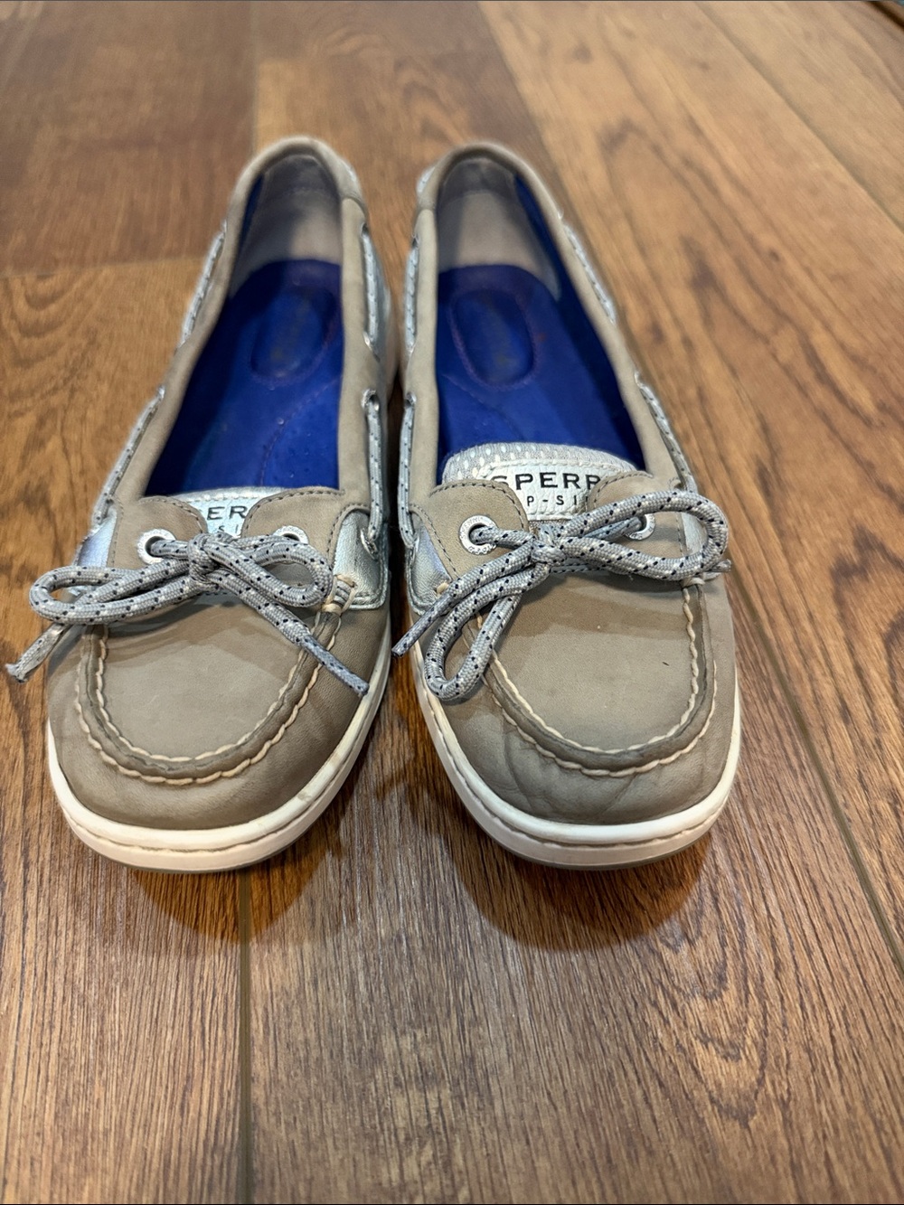 Sperry Top-Sider Women’s 6.5M Gray Leather Boat Shoes Silver Accents